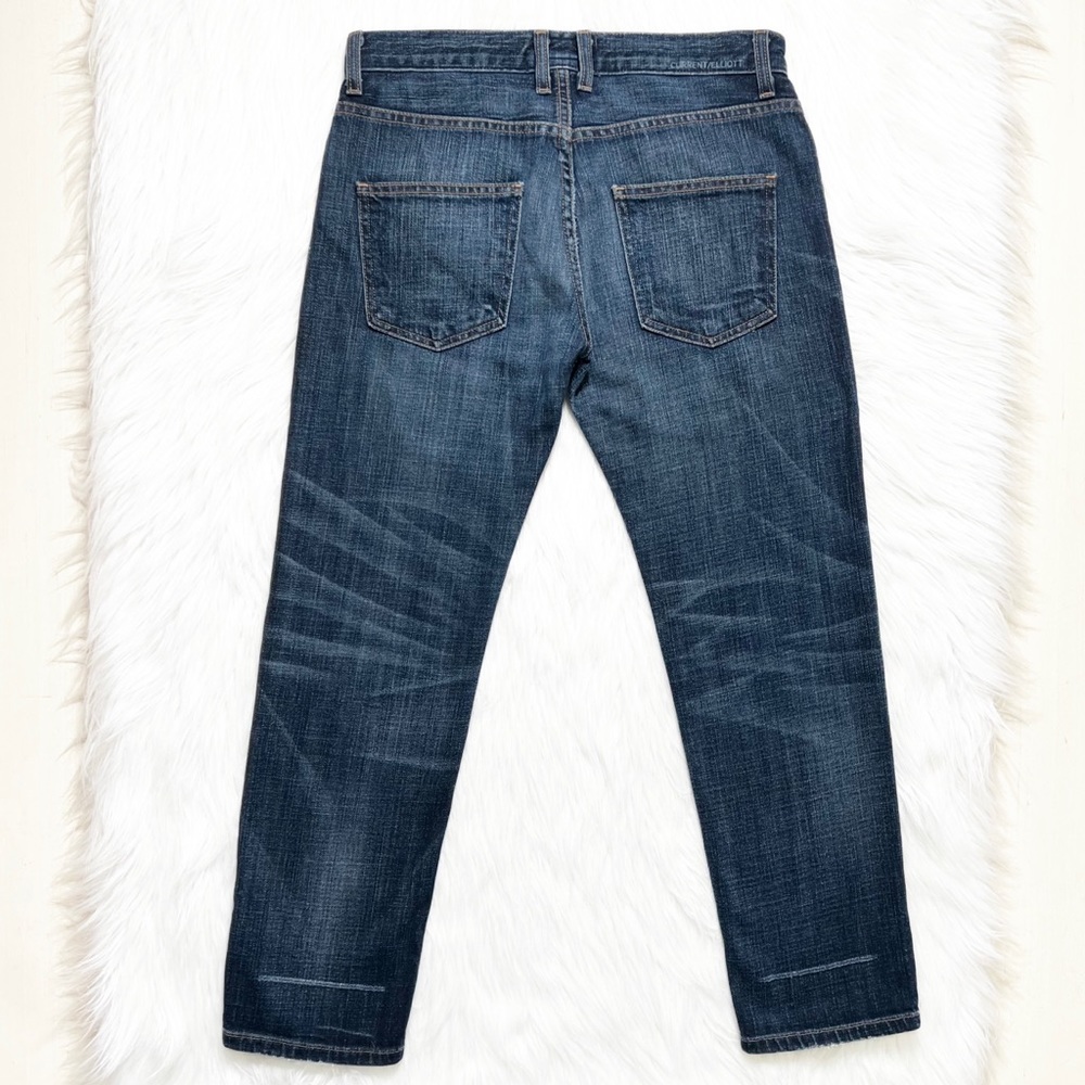 SOLD-Current/Elliott Distressed Medium Wash Cropped Slouchy Boyfriend Jeans - Picture 5 of 12